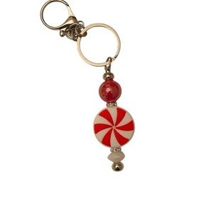Hand Crafted Beaded Red and White Peppermint Key Holder